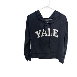 Black Hoodie Sweater with YALE Print and Relaxed Fit